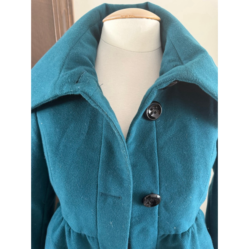 Women's Steve Madden Teal Ruffle Pea Coat S - Picture 3 of 9